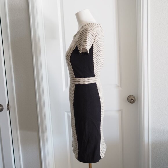 J Crew Black and Cream Chevron Panel Patterned Preppy Fitted Midi Dress Size 000 - Picture 4 of 16